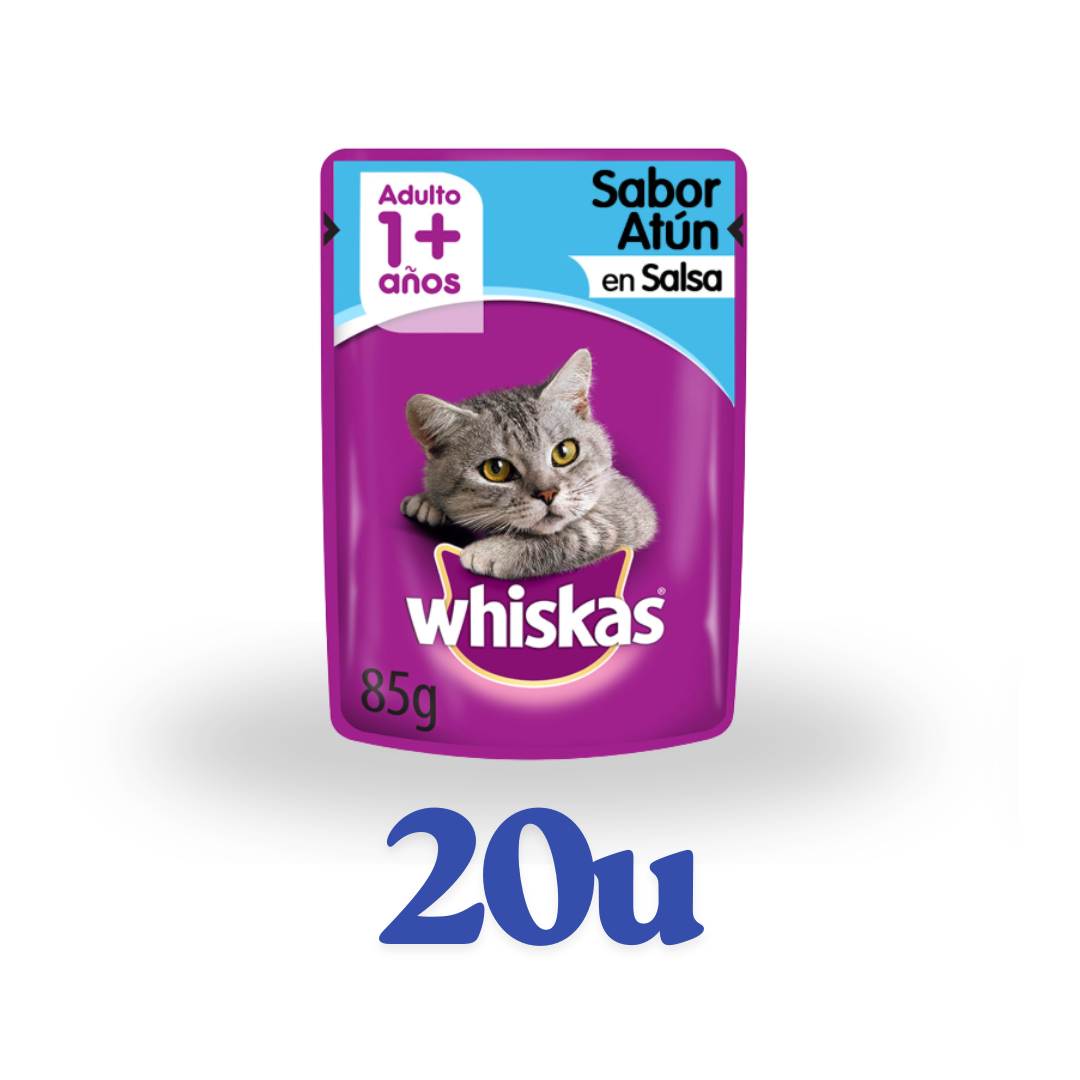Pack 20 unidades sachet 85g Whiskas Atún $649 c/u
