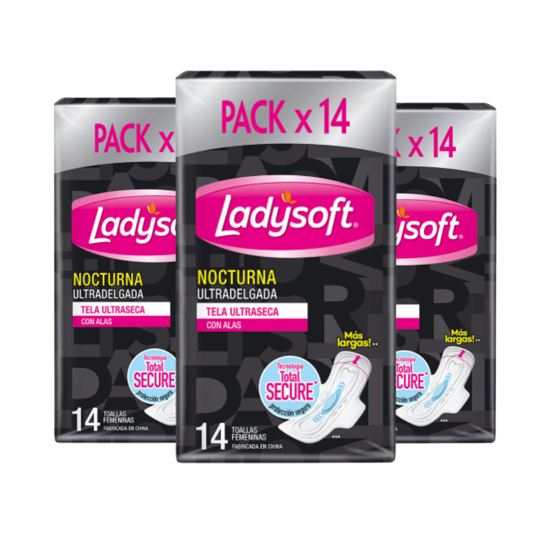 Toallas Femeninas Nocturna Ultradelgada Ladysoft 14u - $1.380 c/u