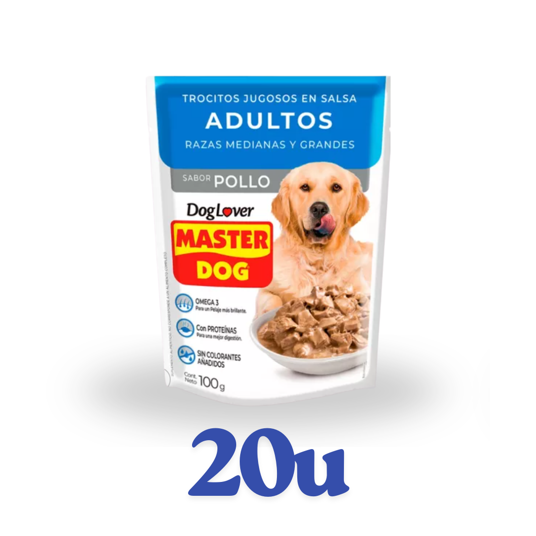 Pack 20 unidades sachet 85g Master Dog $684 c/u