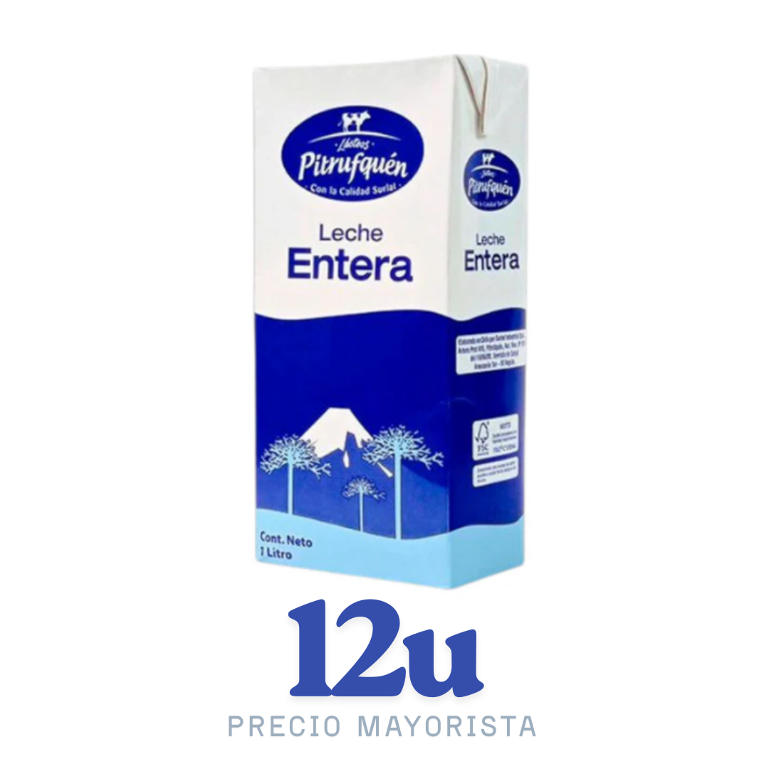 Caja 12 Unidades – Leche Entera Pitrufquen 1L – $990 c/u