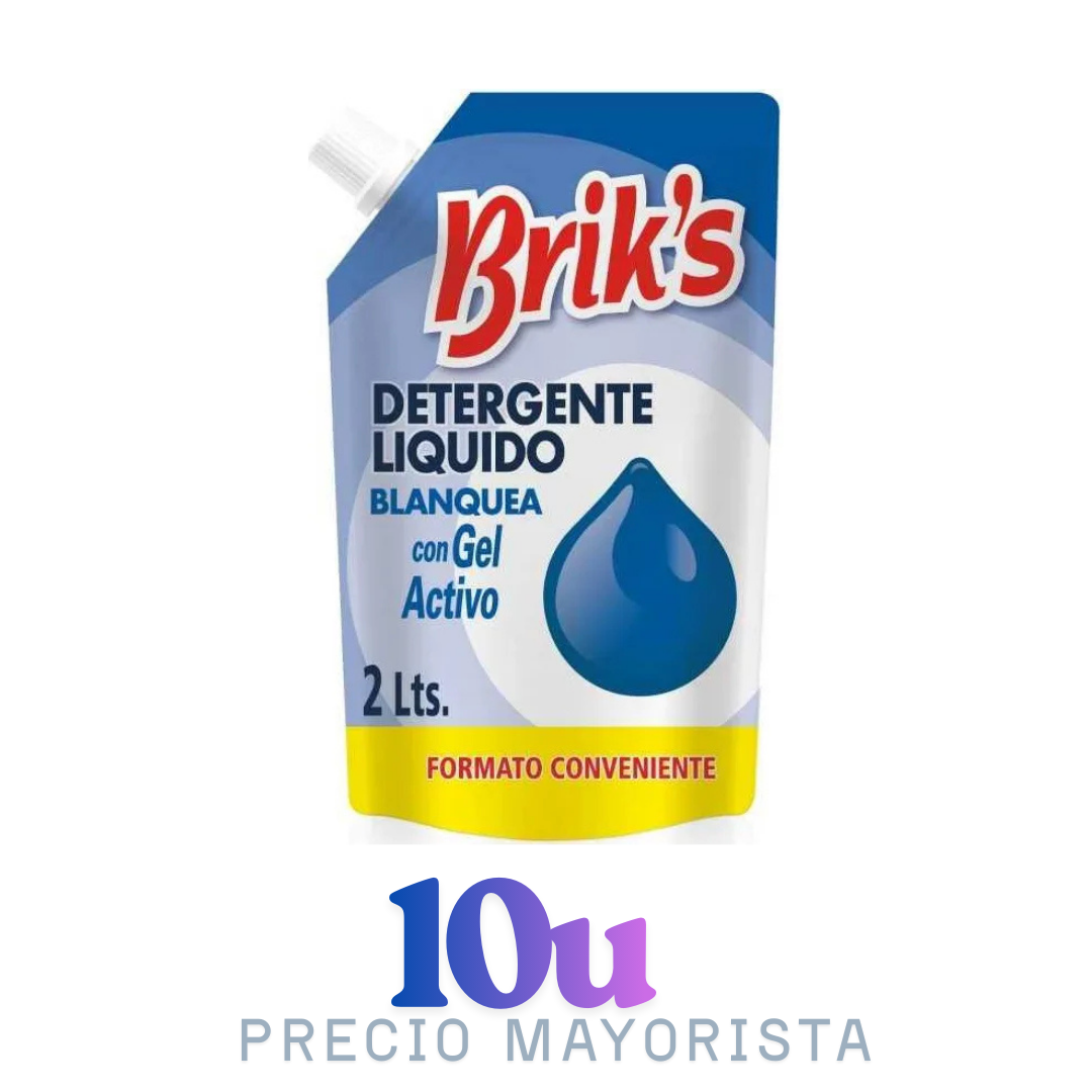 Caja 10 Unidades - Detergente Líquido Briks Azul 2L DoyPack – $1.290c/u