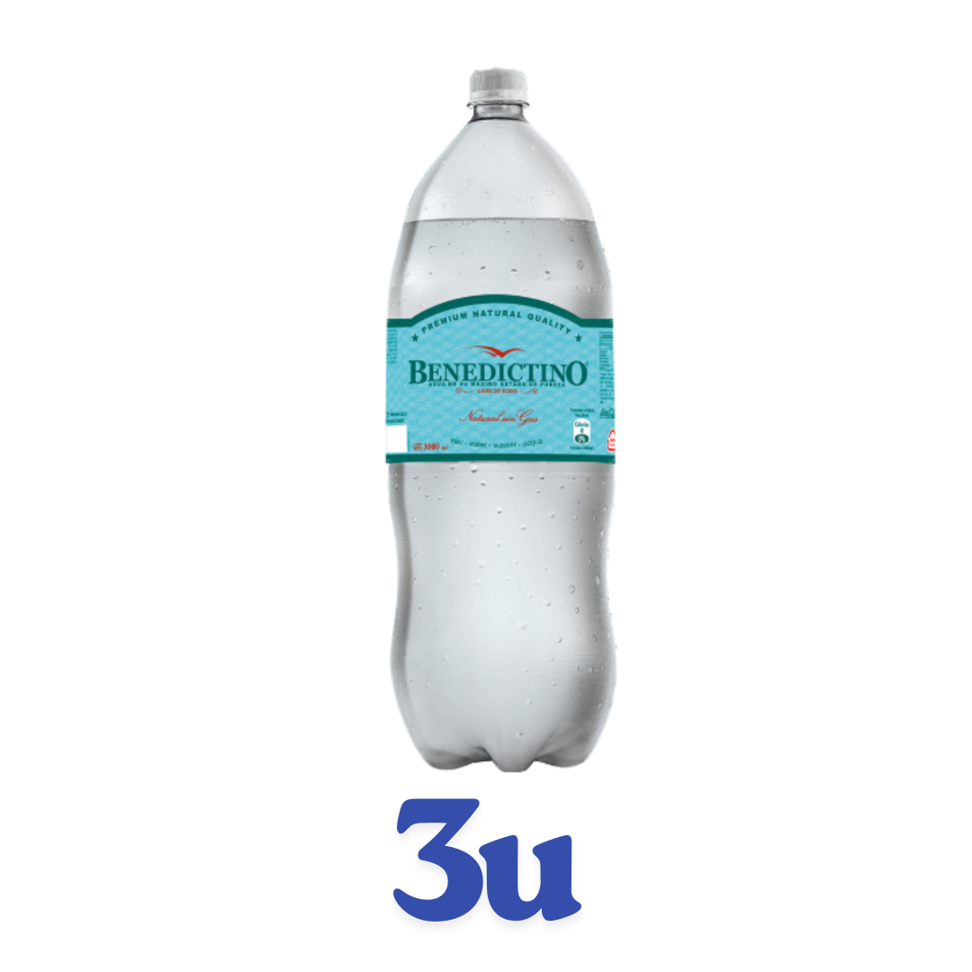 Pack 3 unidades Agua purificada benedictino 3L $1.000 c/u