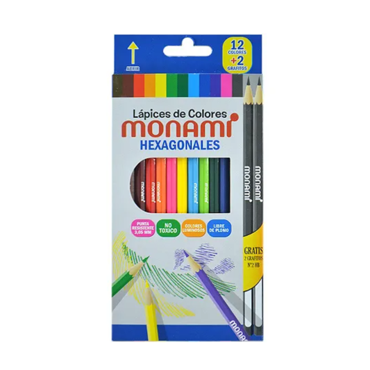 Pack 12 Lápices de Colores + 2 Grafitos MONAMI