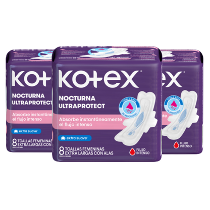 Toallitas Higiénicas Kotex Nocturna Ultraprotect 8un - $990 c/u