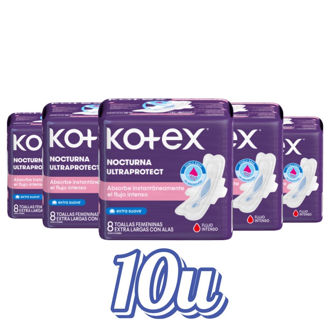 Toallitas Higiénicas Kotex Nocturna Ultraprotect 8un - $990 c/u