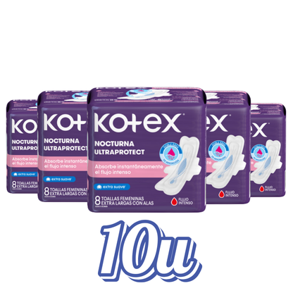 Toallitas Higiénicas Kotex Nocturna Ultraprotect 8un - $990 c/u