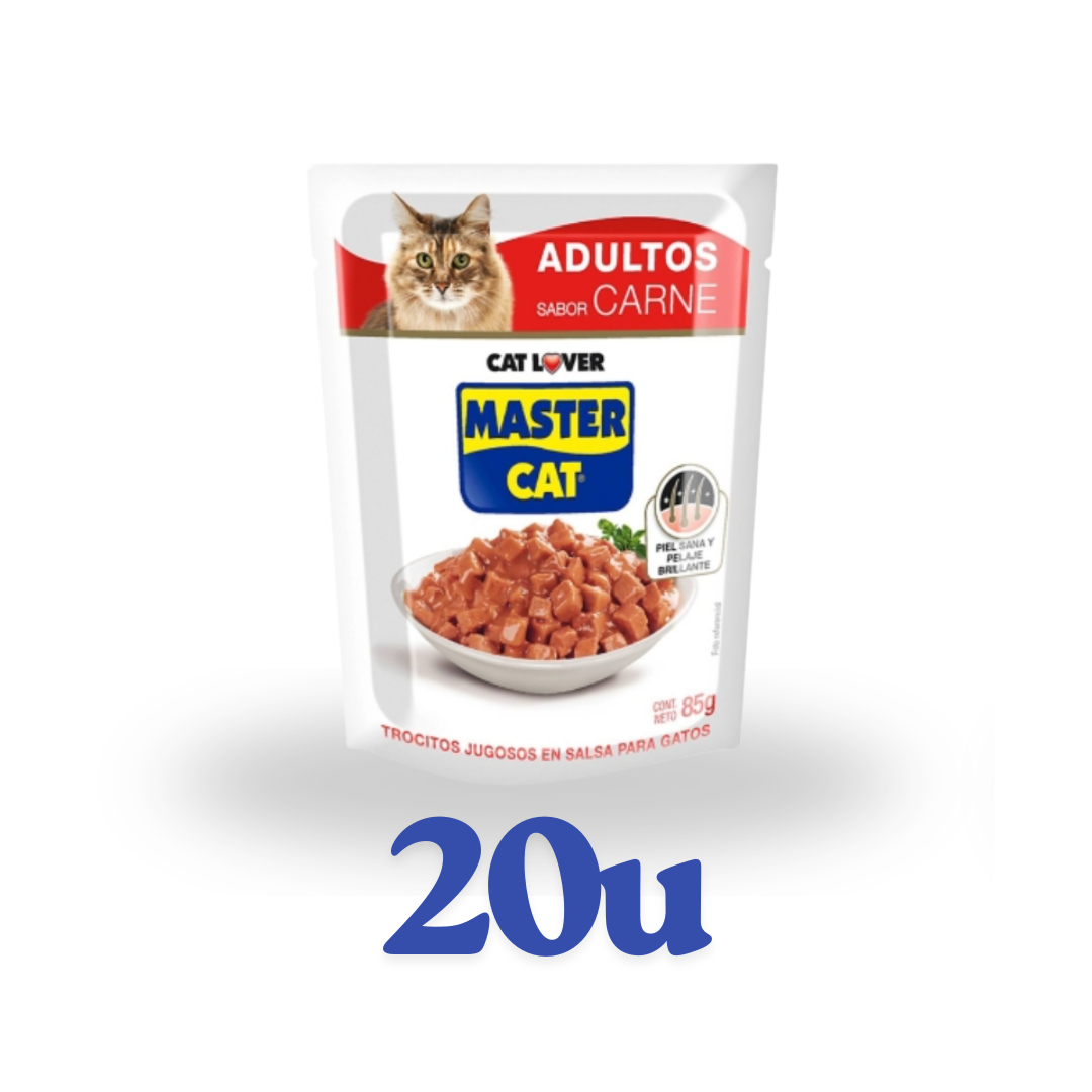 Pack 20 unidades sachet 85g Master Cat $699 c/u
