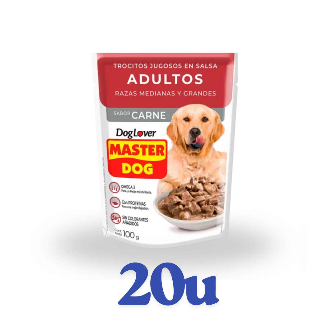 Pack 20 unidades sachet 85g Master Dog $684 c/u