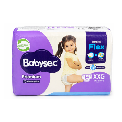 Pañales de Bebé Babysec Premium 14un XXG - $ 3.290c/u