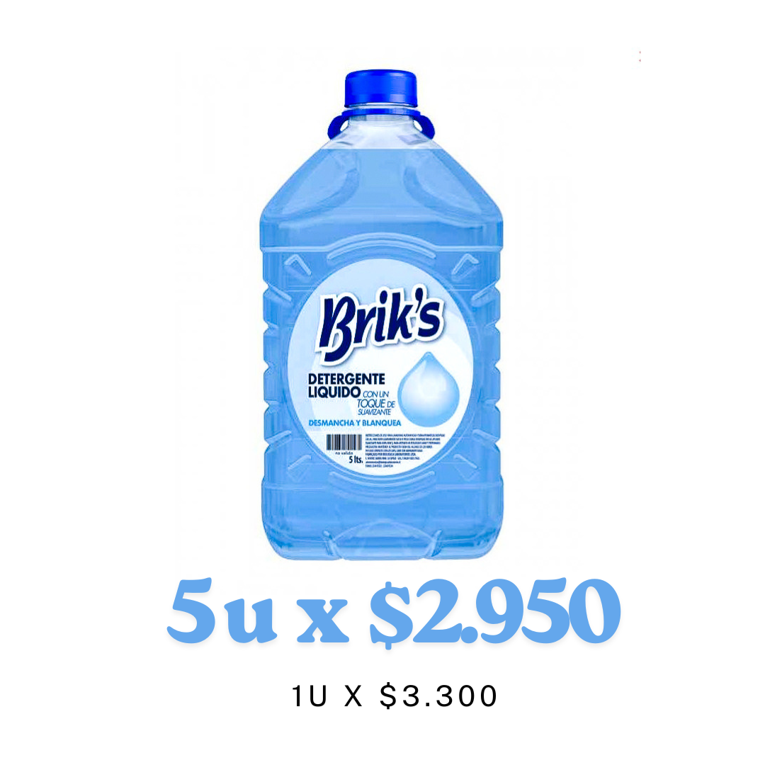Detergente Brik's Celeste 5L – $2.950 desde 5 Unidades