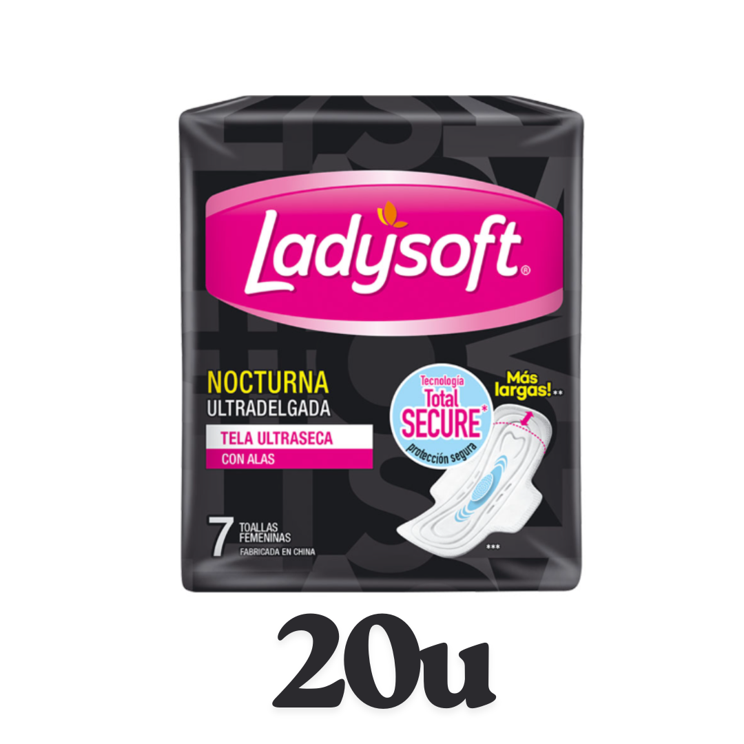 Pack 20u - Toalla Higiénica Ladysoft Nocturna Ultra Delgada con alas