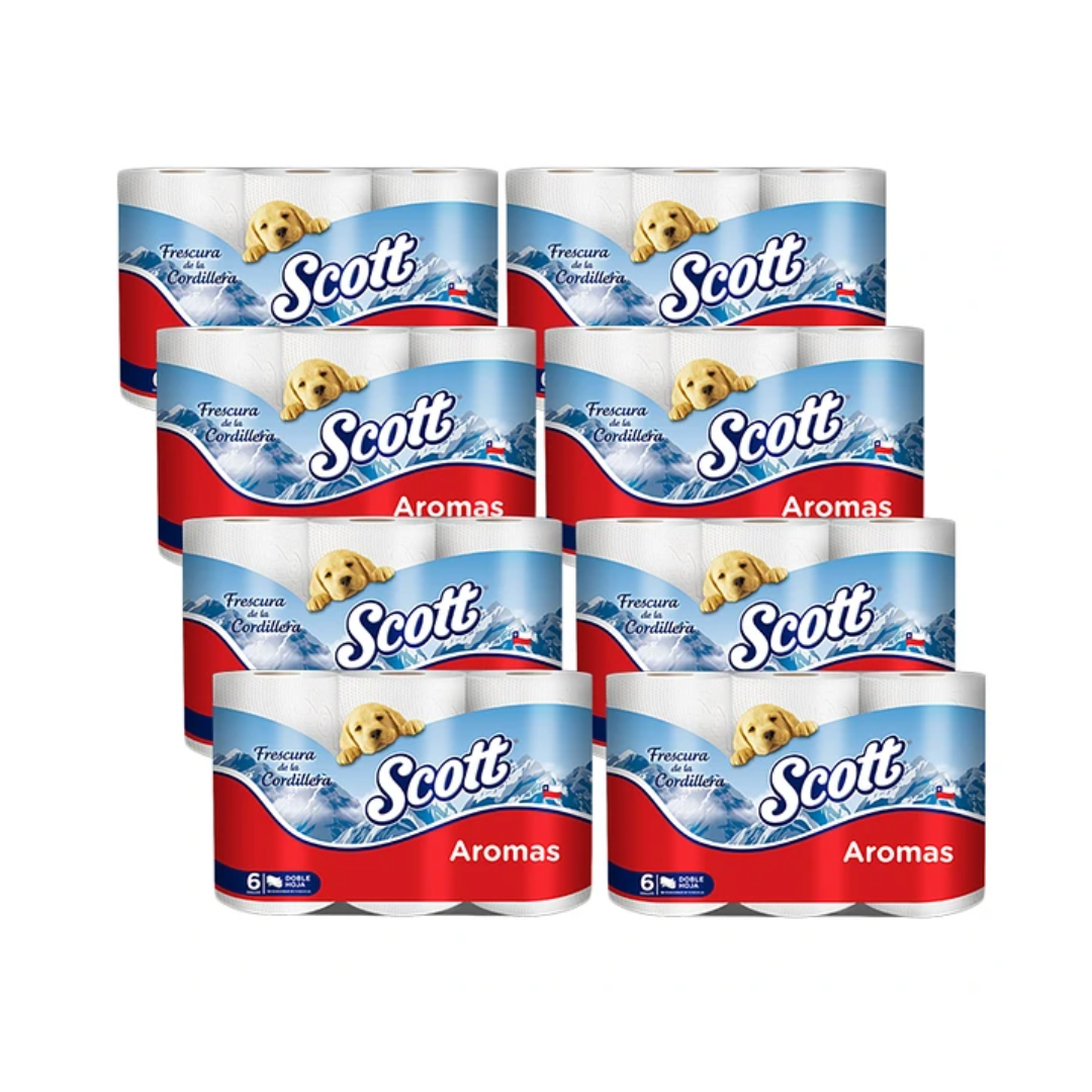 Manga 8×6 (48 rollos) Papel Higiénico Scott 21m $1.275 c/u