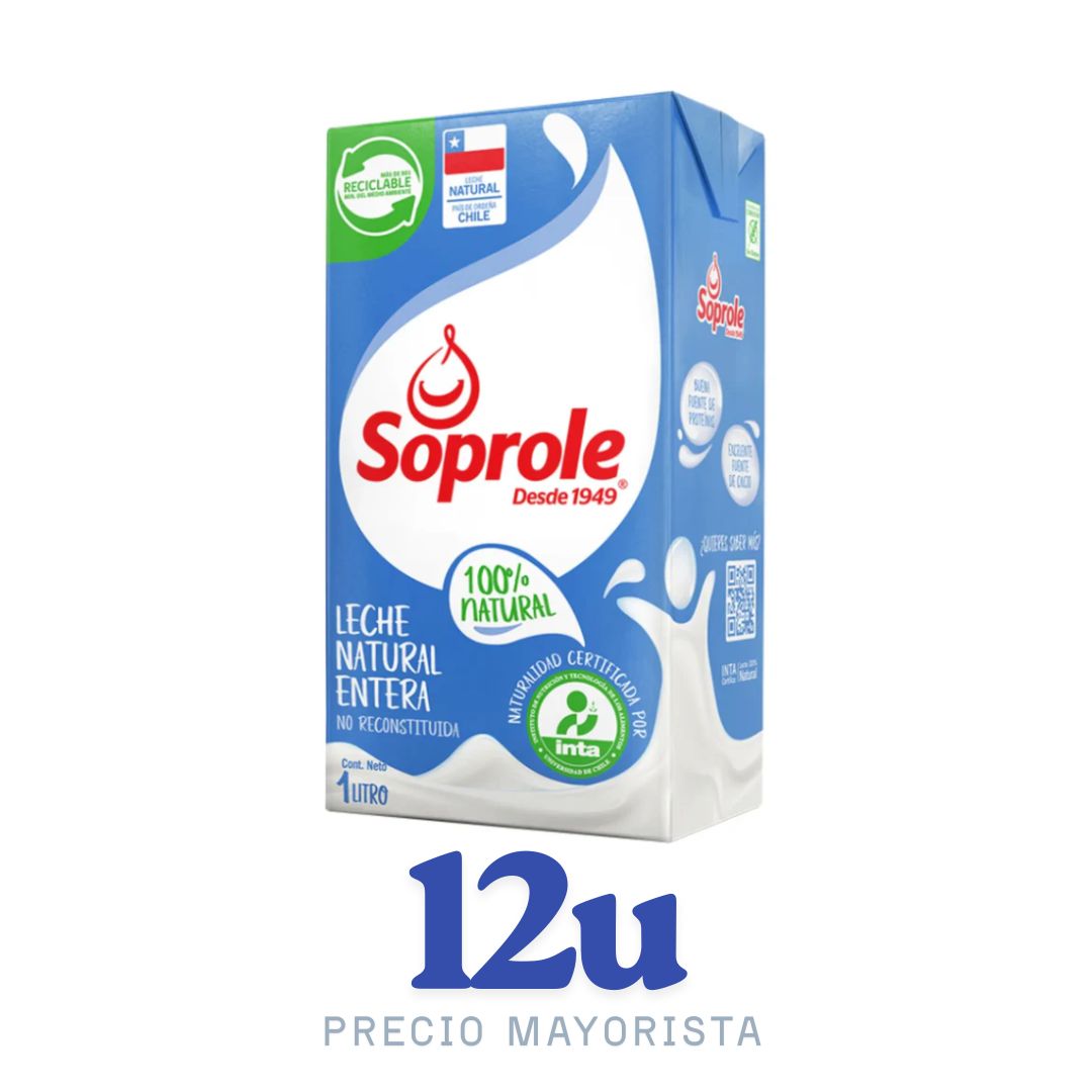 Caja 12 Unidades – Leche Entera Natural Soprole 1 L –  $1.100 c/u