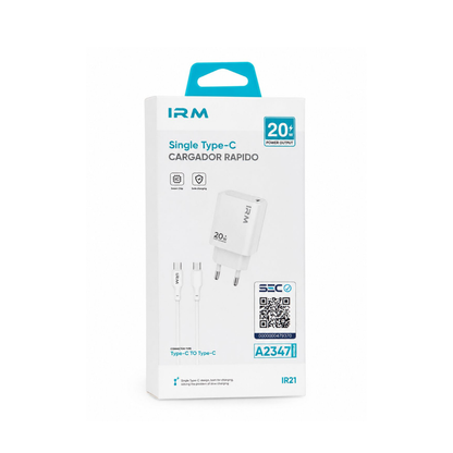 Cargador IRM Tipo C USB-C Carga Rápida 20w