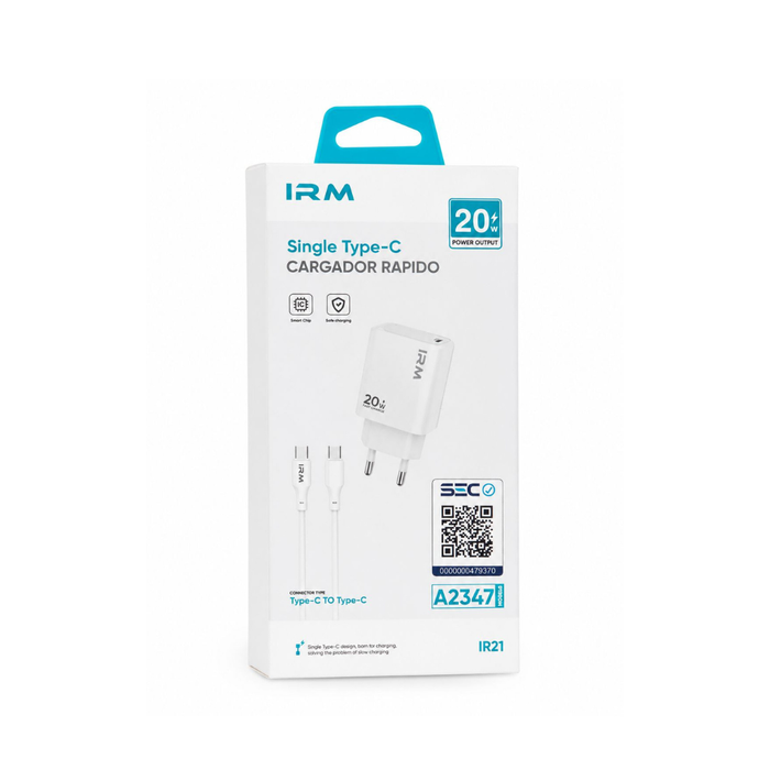 Cargador IRM Tipo C USB-C Carga Rápida 20w