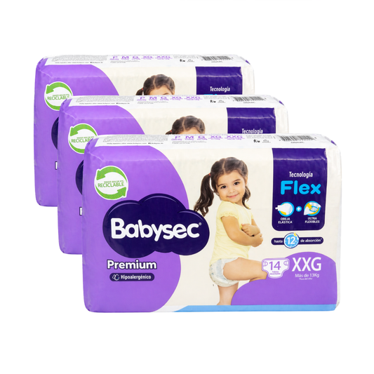 Pañales de Bebé Babysec Premium 14un XXG - $ 3.290c/u