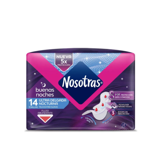 Toalla Higiénica "Nosotras" Ultra delgada Nocturna $2.390 c/u