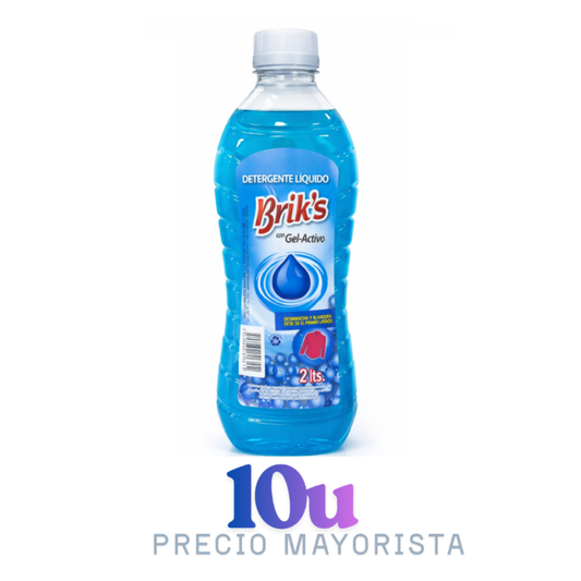Pack 10 Unidades – Detergente Briks Celeste 2L –  $1.330 c/u