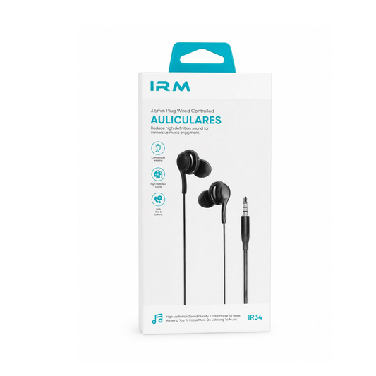 Audífonos con cable IRM modelo IR34 con conector de 3.5mm