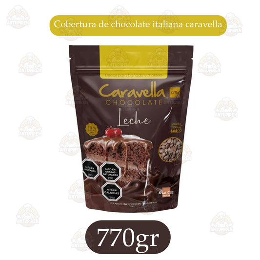 Cobertura de chocolate leche Caravella 770gr - discos para bañado y moldeo.