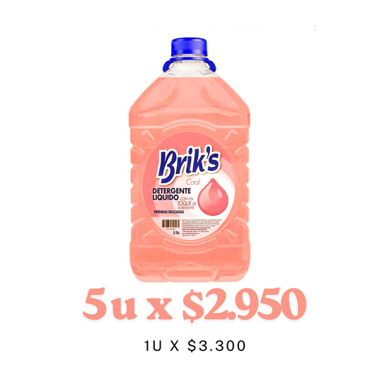 Detergente Brik's Coral 5L – $2.950 desde 5 Unidades