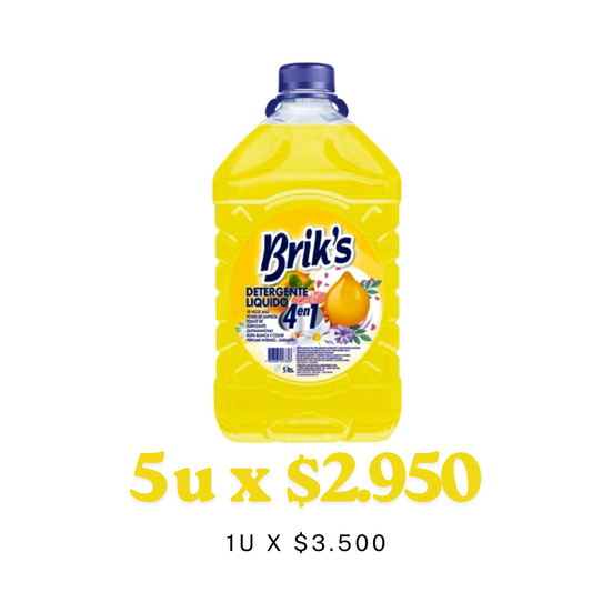 Detergente Brik's 4en1 5L – $2.950 desde 5 Unidades