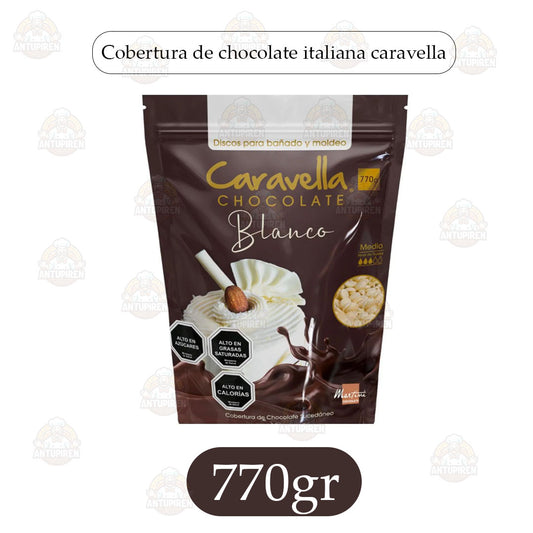 Cobertura de chocolate blanco Caravella 770gr - discos para bañado y moldeo.