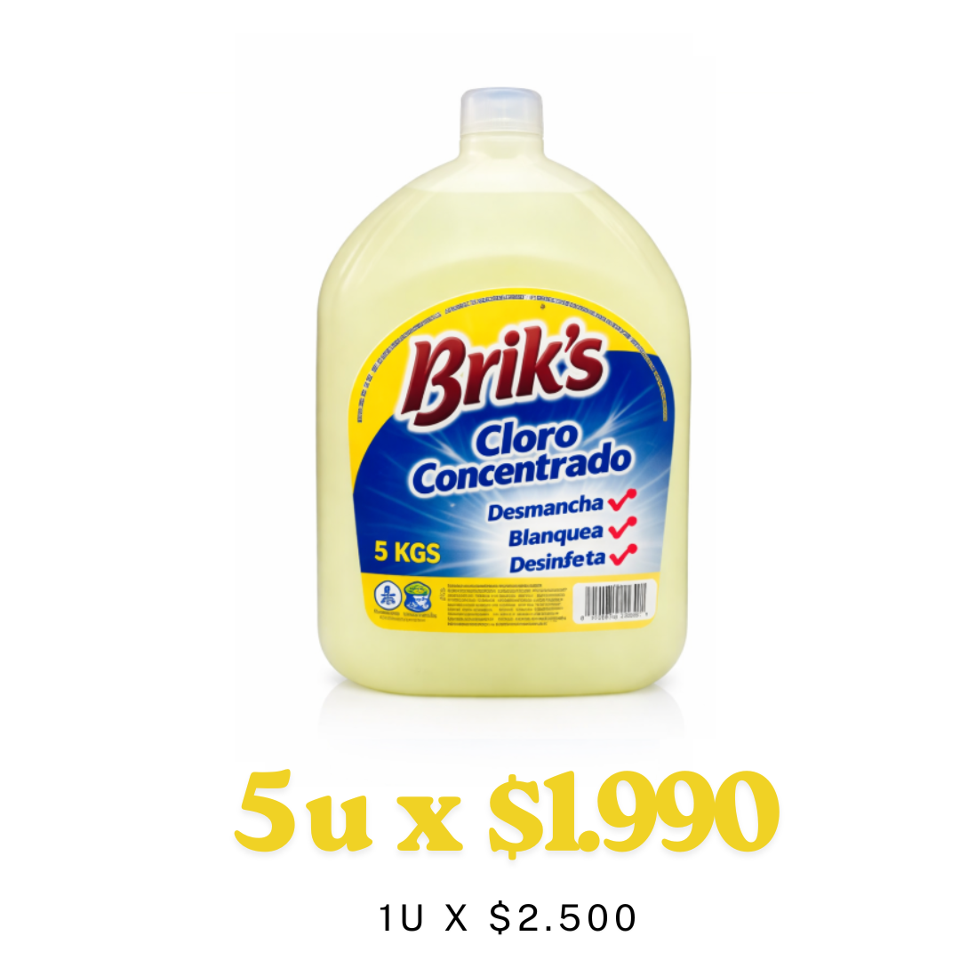 Cloro Concentrad Brik's  5L – $1.990 desde 5 Unidades
