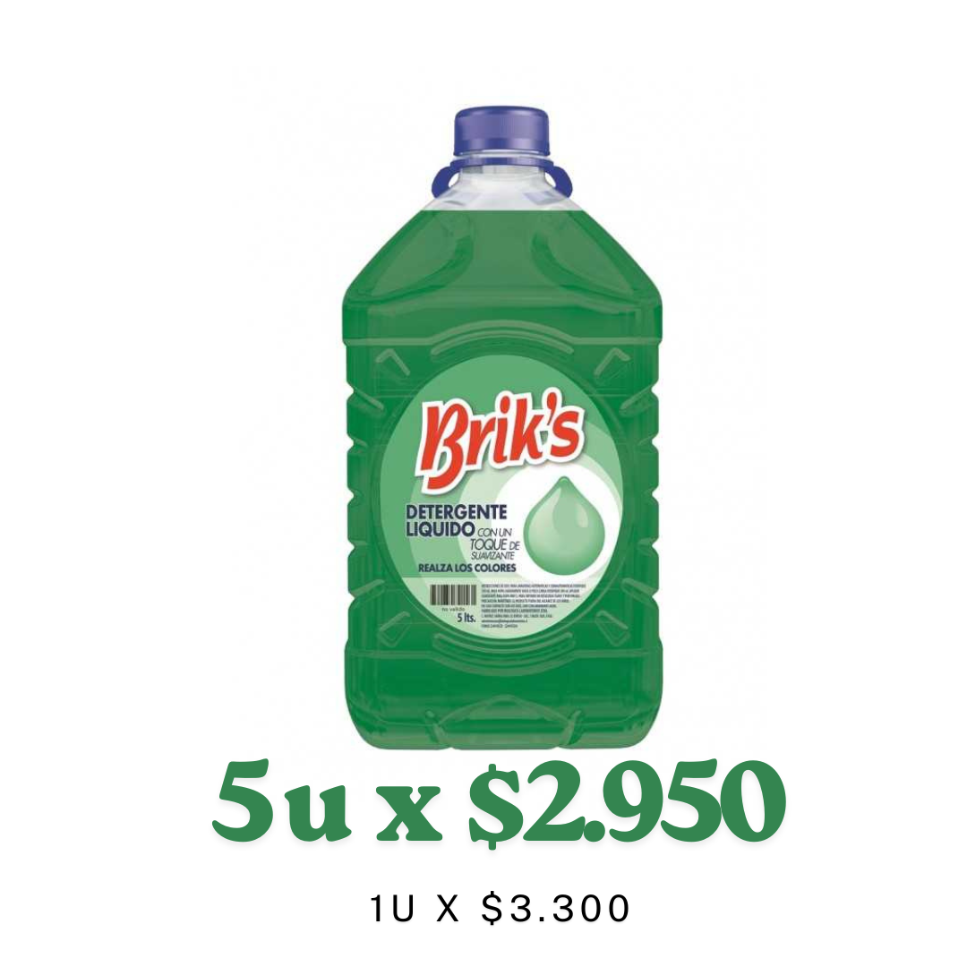 Detergente Brik's Verde 5L – $2.950 desde 5 Unidades