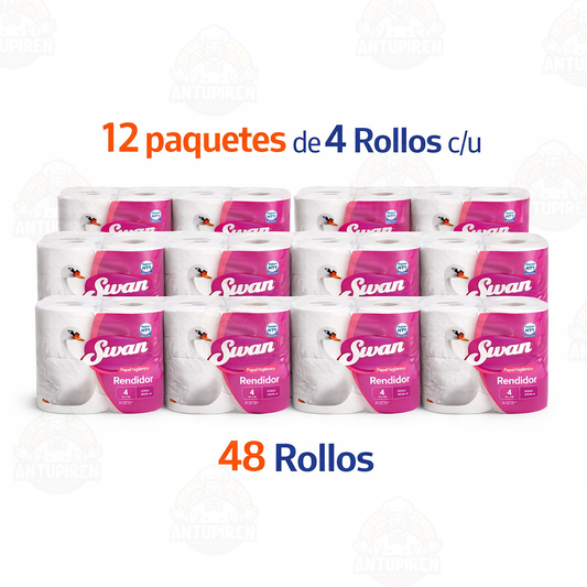 Manga 12×4 (48 rollos) – Swan Rendidor Papel Higiénico Doble Hoja 20m – $1.032 c/u