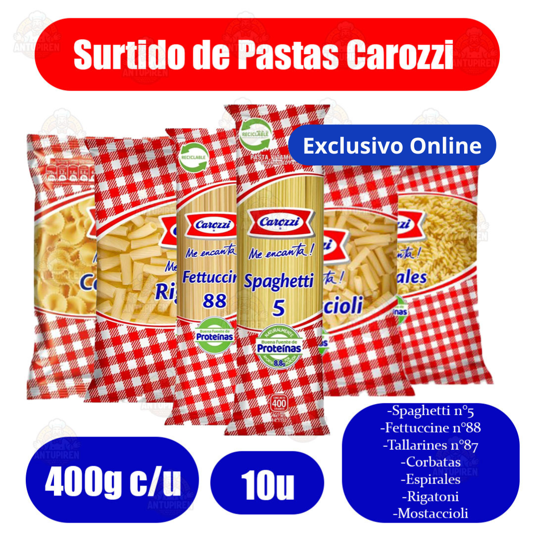 Surtido de Pastas Carozzi - 400g c/u - 10u - 850c/u