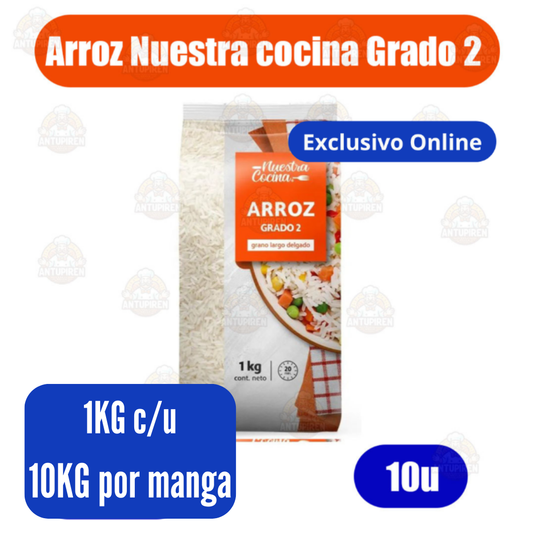 Arroz Nuestra cocina 10kg - pack 10u - Grado 2  - $980c/u