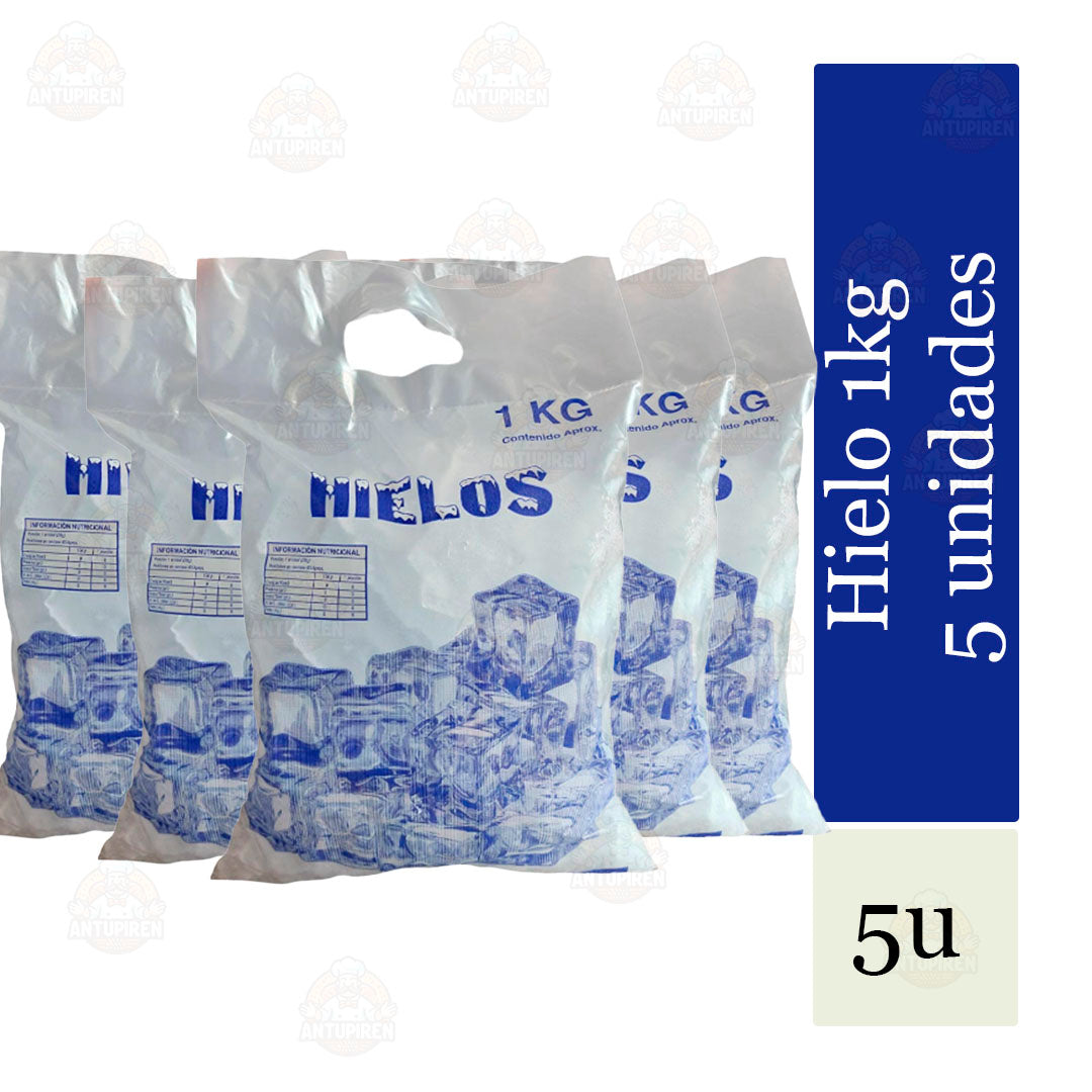 Pack de Hielo 5u de 1kg 700c/u | Envíos Rápidos y Hielo de Alta Pureza