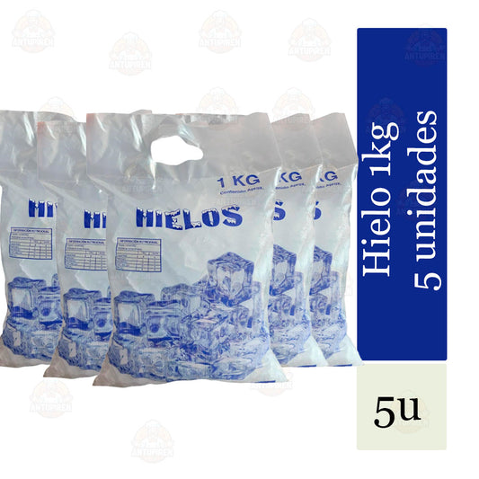 Pack de Hielo 5u de 1kg 700c/u | Envíos Rápidos y Hielo de Alta Pureza