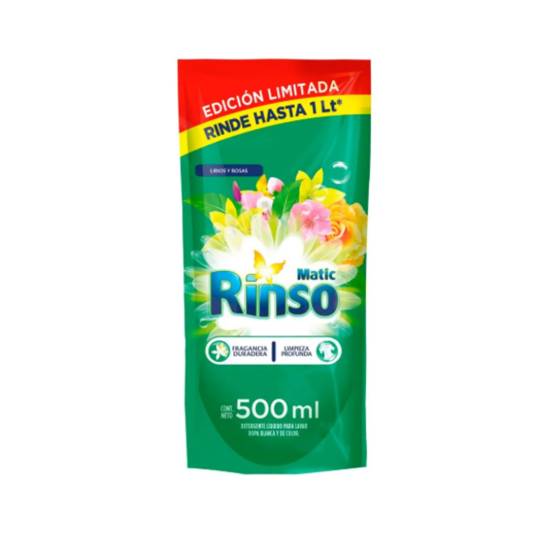 Detergente Líquido Rinso Lirios y Rosas 500ml Doypack 1 L - $1.090 c/u