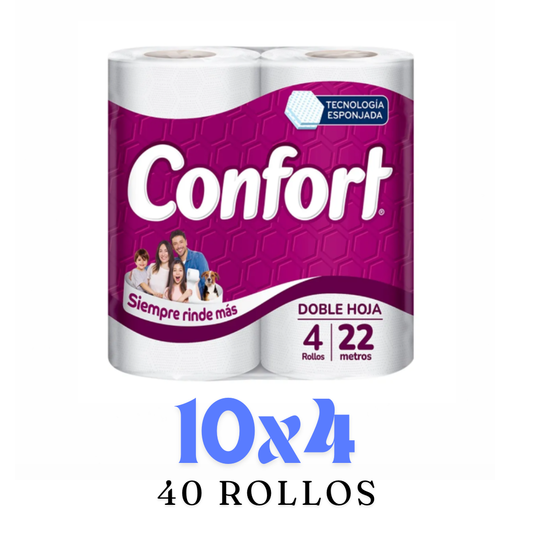 Manga 10×4 (40 rollos) Papel Higiénico Confort 22m $999 c/u
