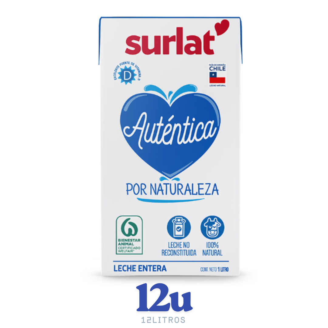 Caja de 12 Unidades - Leche Entera Surlat 1L – $1.160c/u