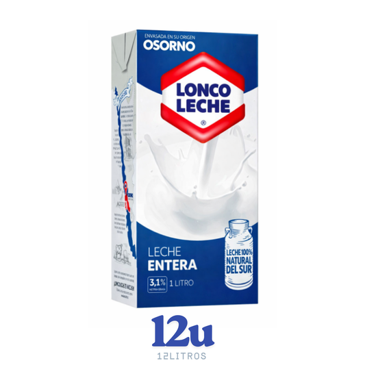 Caja de 12 Unidades - Leche Entera Lonco leche 1L – $1.160c/u