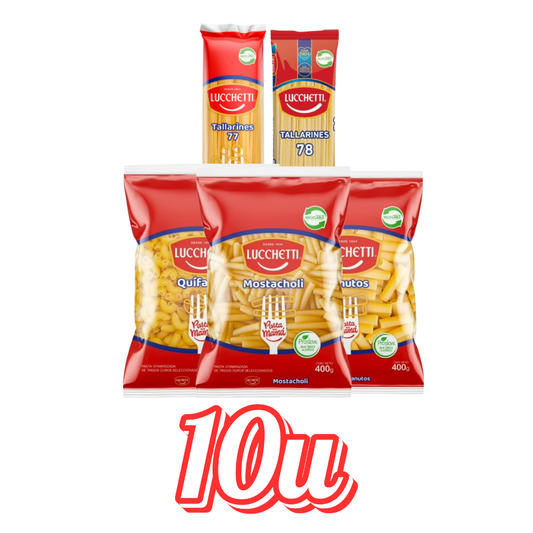 Pack 10 unidades Mix Pastas 400g Lucchetti $850 c/u