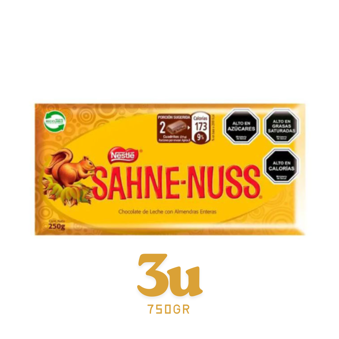 Pack 3 unidadesChocolate Sahne Nuss 250 g $6.490c/u